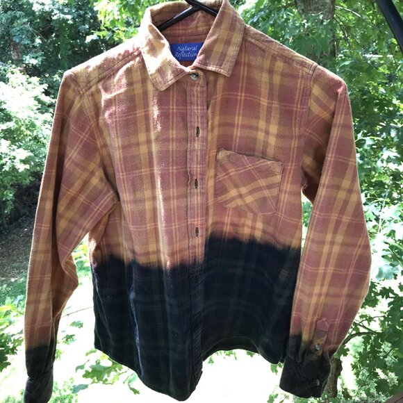 Bleached Flannel Autumn Shirt, Size Medium: Upcycled, Painted Pumpkin Spice - Picture 11 of 12
